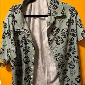 Men flower print button up shirt green